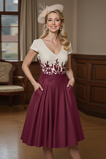 Burgundy A Line Mother Of The Bride Dress With Appliques